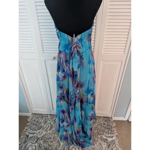 Deb Vtg 90s Y2K Dress Womens 24 Strapless Embellished High-lo Blue Peacock Maxi - Picture 8 of 16